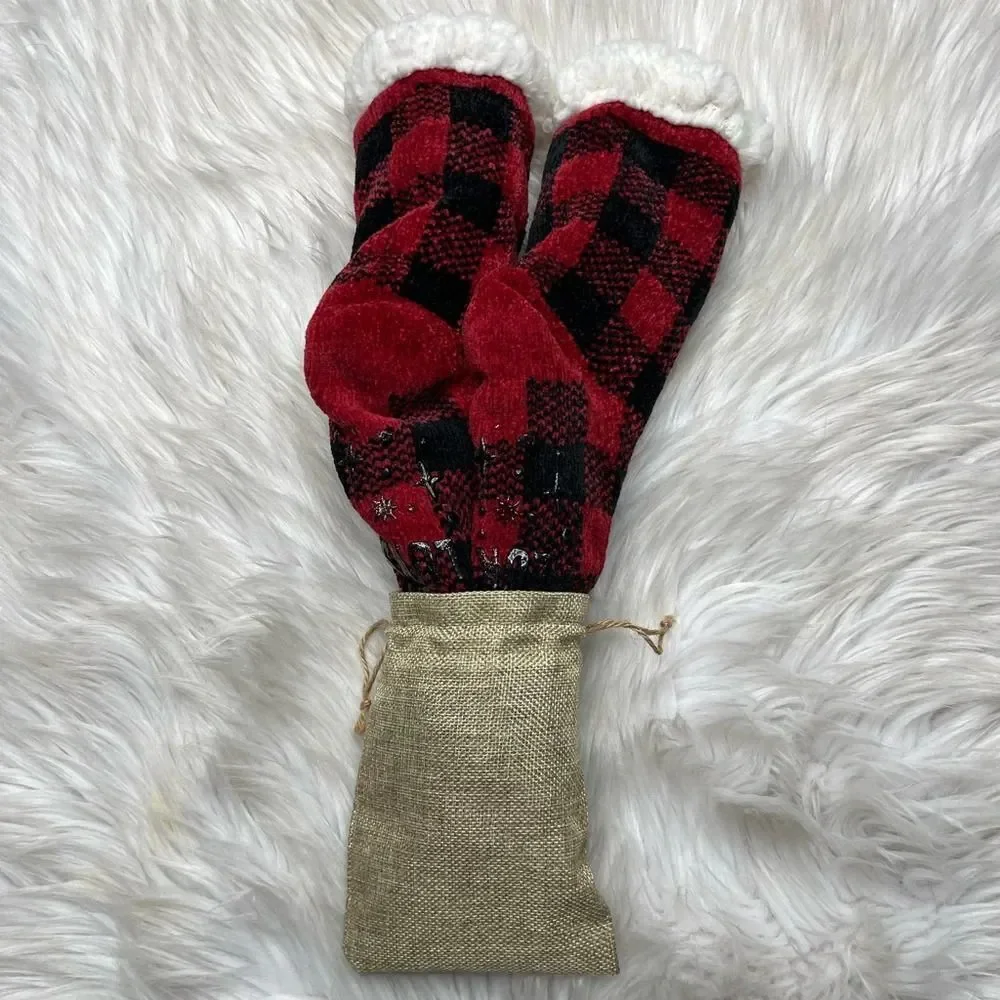 Muk Luks Buffalo Check House Slipper Socks Red and black Large